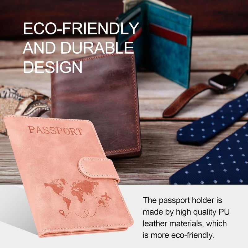 Sovirose Passport Holders, RFID Blocking Credit Card Holder, PU Leather Passport Holders for Travel with Magnetic Buckle, Travel Must Haves Cruise Ship Essentials for Men, Women (Pink) - Image 5